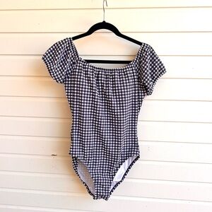 JCREW Navy and White Gingham Swimsuit